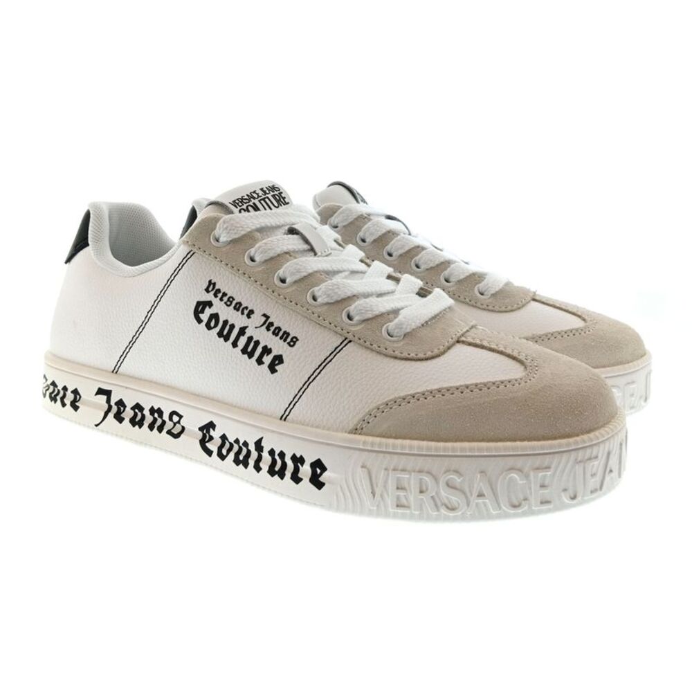 Versace Jeans Couture Mens Beige / White / Black Logo Platform Sneakers